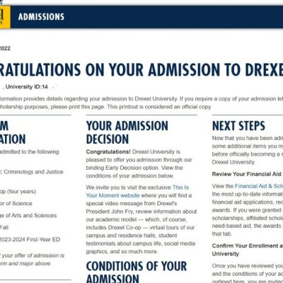 Поступление Яны в Drexel University