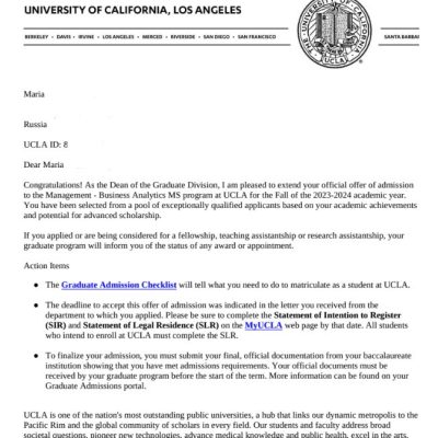 Поступление Марии в UCLA